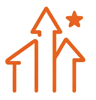 Line drawings of three upward arrows and a star, all in orange.
