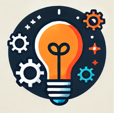 Illustration of a light bulb surrounded by gears and icons suggesting ideas and innovation.